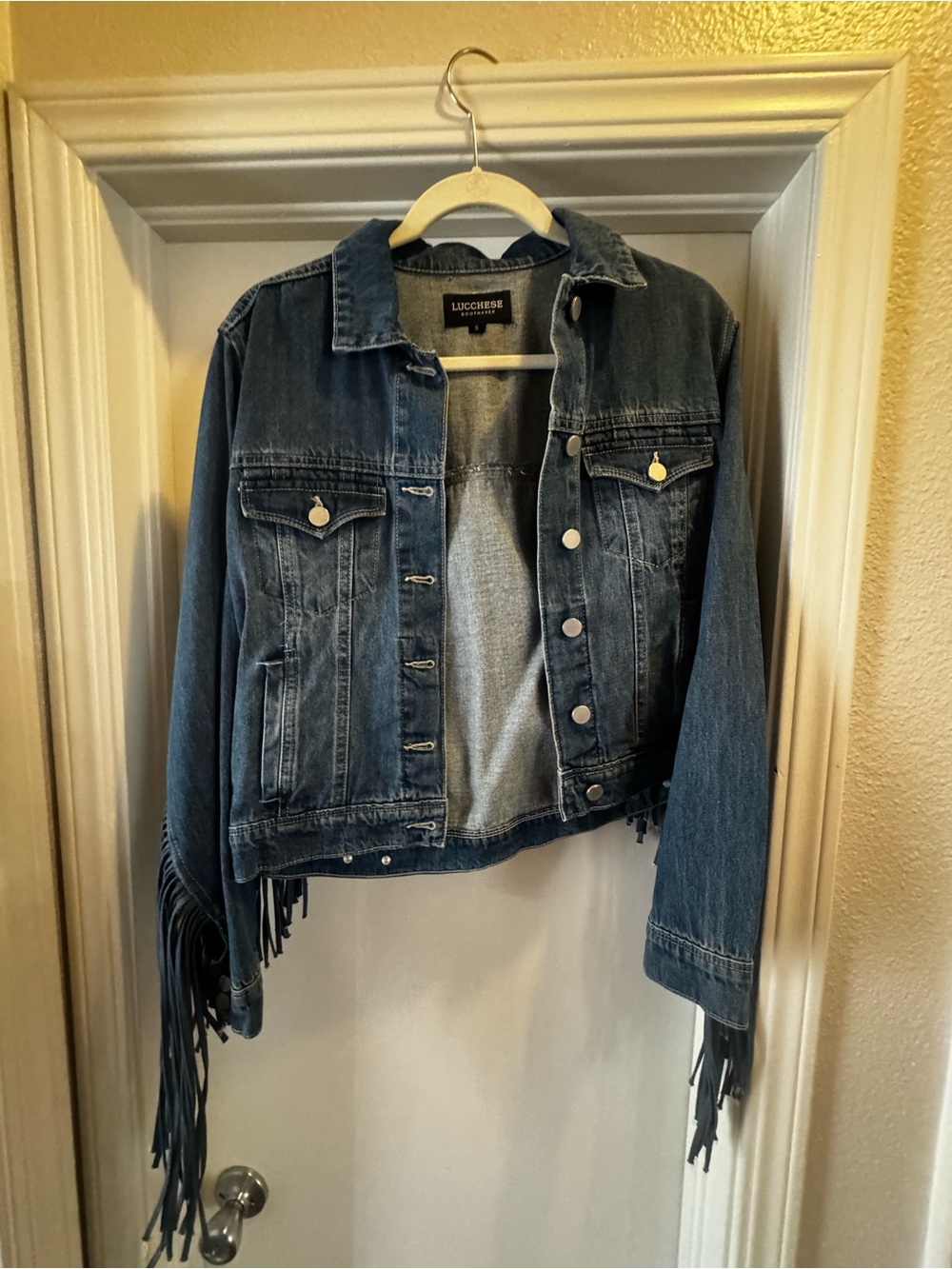 Lucchese Blue Denim Fringe Trucker Jacket